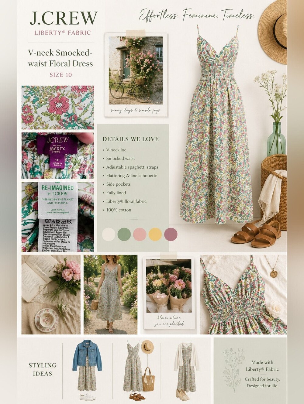 Sz 10 J.Crew V-neck Smocked-waist Floral Print Dress in Liberty® Fabric